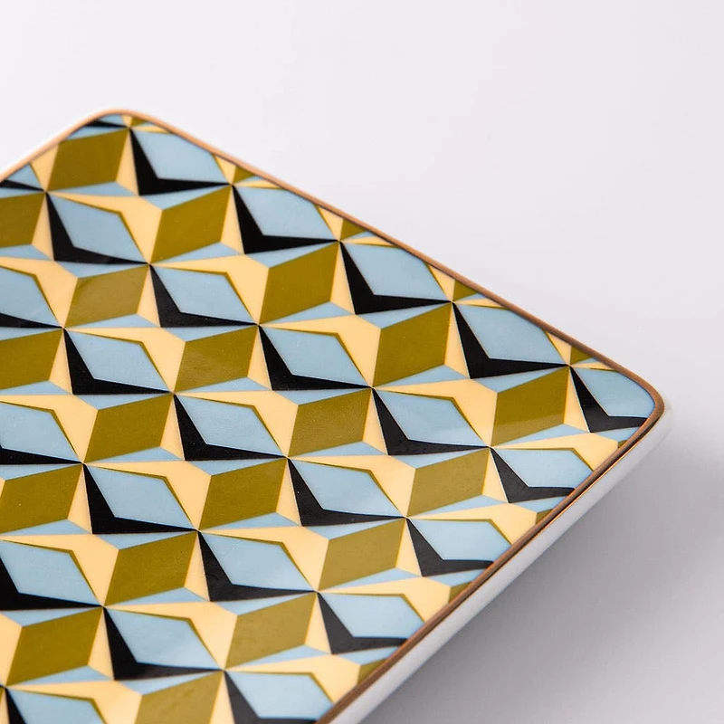KSP Retro Chic 'Geometric' Porcelain Tray (Green/Blue)