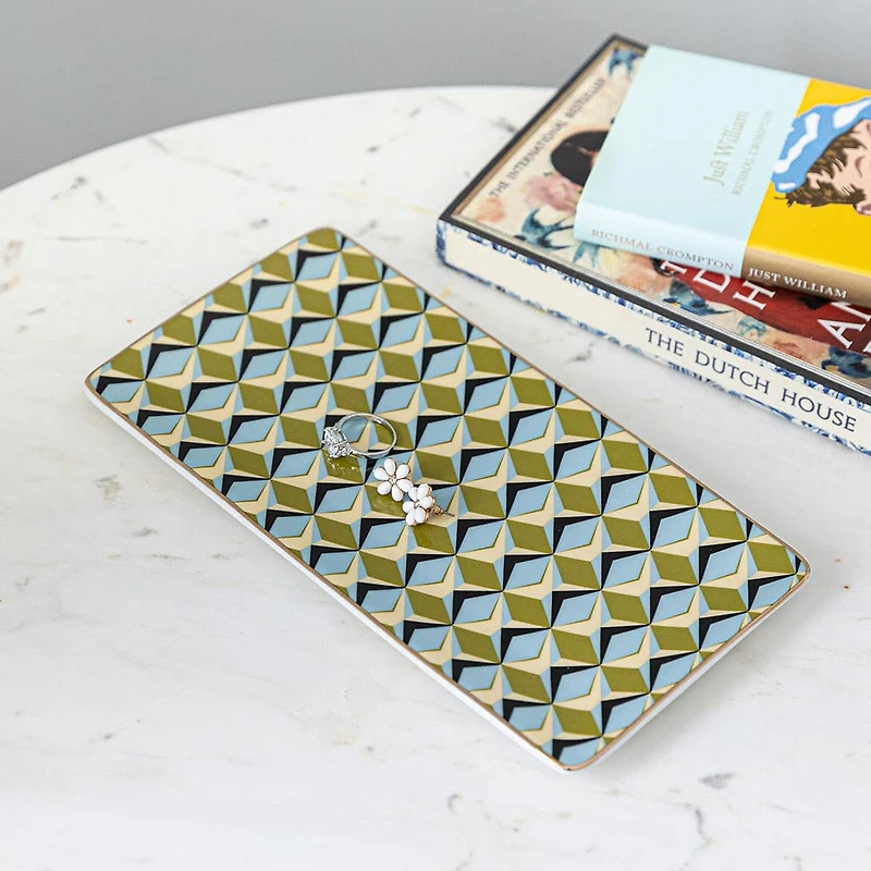 KSP Retro Chic 'Geometric' Porcelain Tray (Green/Blue)