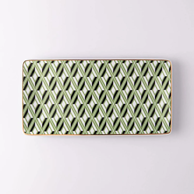 KSP Retro Chic 'Diamond' Porcelain Tray (Green/White)