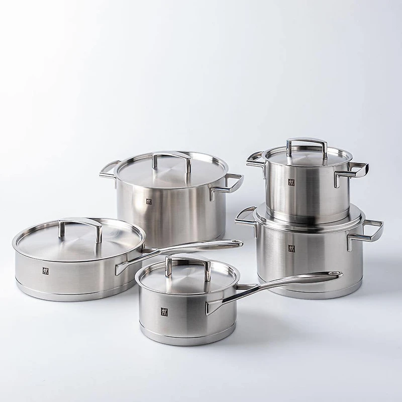 Zwilling Passion Cookware Set of 10 with Bonus Cutlery (Brushed St/St)