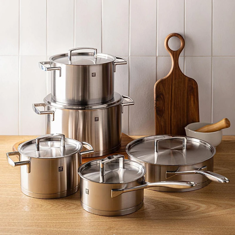 Zwilling Passion Cookware Set of 10 with Bonus Cutlery (Brushed St/St)