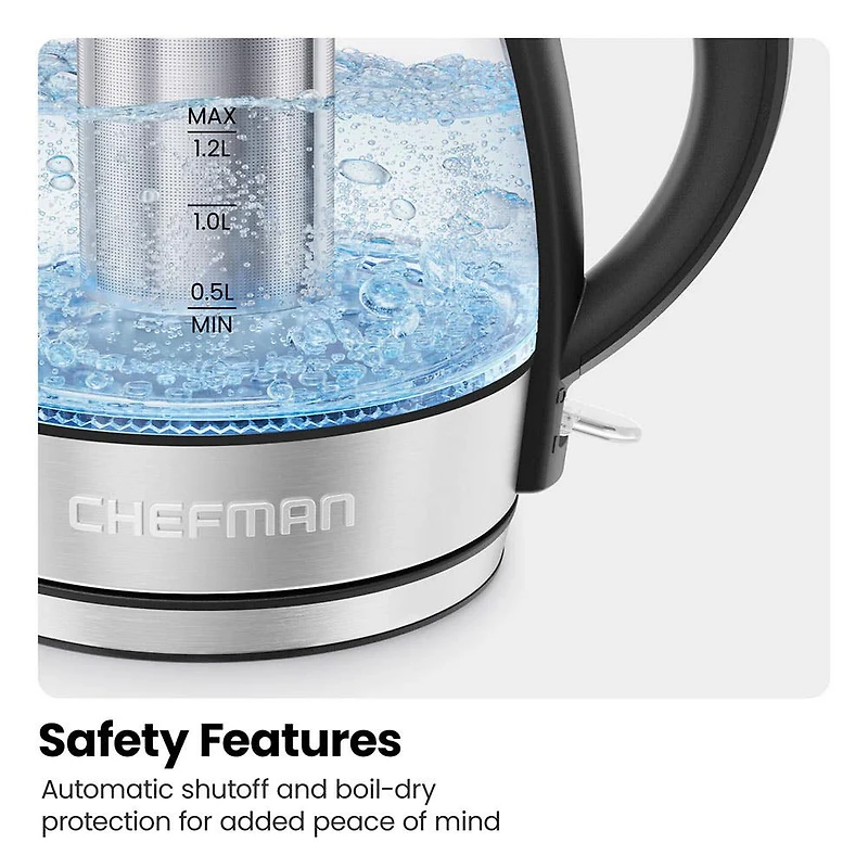 Chefman Fast-Boil Glass Kettle with Infuser (Clear/Stainless Steel)