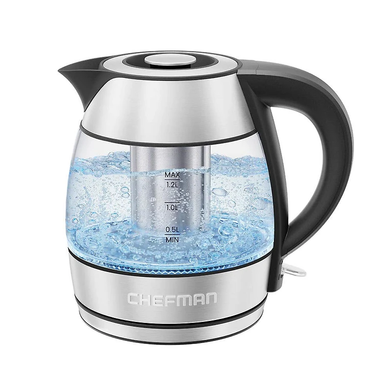 Chefman Fast-Boil Glass Kettle with Infuser (Clear/Stainless Steel)