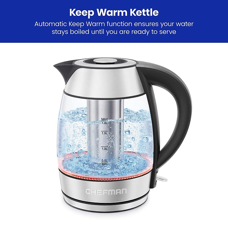Chefman Keep Warm Glass Kettle with Infuser