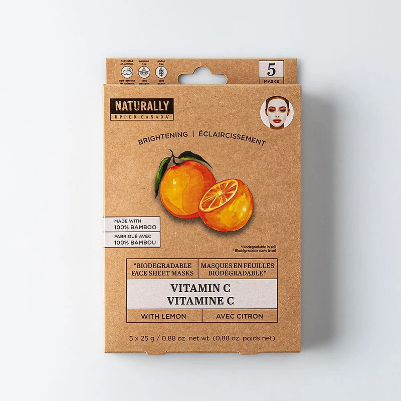 Naturally Biodegrable 100% Brightening Face Sheet Mask - Set of 5