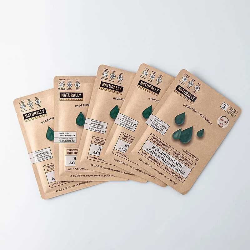 Naturally Biodegrable 100% Bamboo Hydrating Face Sheet Mask - Set of 5