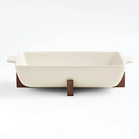 JS Gourmet Oven-To-Table 'Rect' Ceramic Dish with Wood Stand (White)