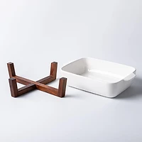 JS Gourmet Oven-To-Table 'Rect' Ceramic Dish with Wood Stand (White)