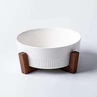 JS Gourmet Oven-To-Table 'Round' Ceramic Dish with Wood Stand (White)