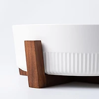 JS Gourmet Oven-To-Table 'Round' Ceramic Dish with Wood Stand (White)