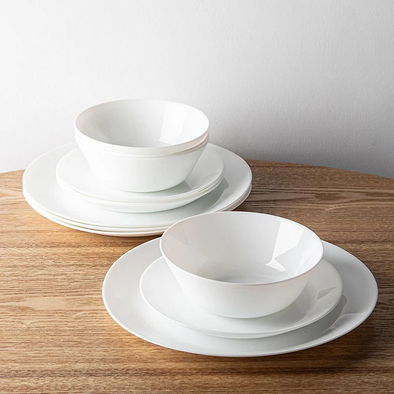 Gibson Courtyard Opal Glass Dinnerware - Set of 12 (White)
