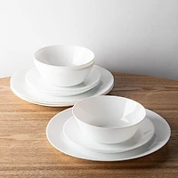Gibson Courtyard Opal Glass Dinnerware - Set of 12 (White)