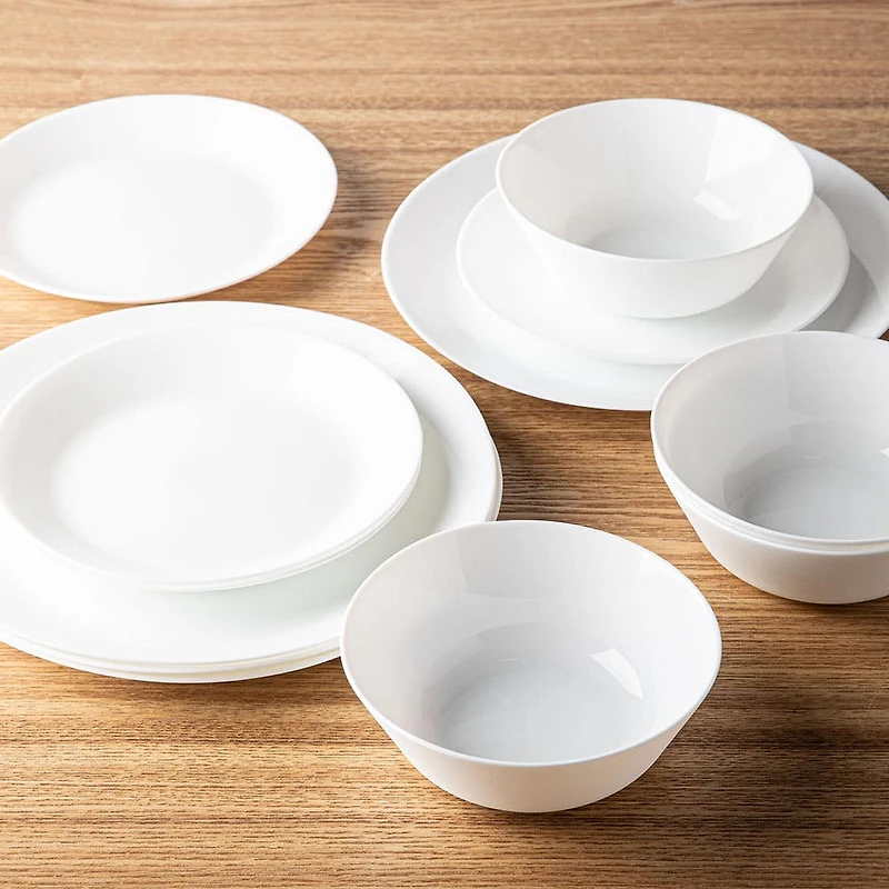 Gibson Courtyard Opal Glass Dinnerware - Set of 12 (White)