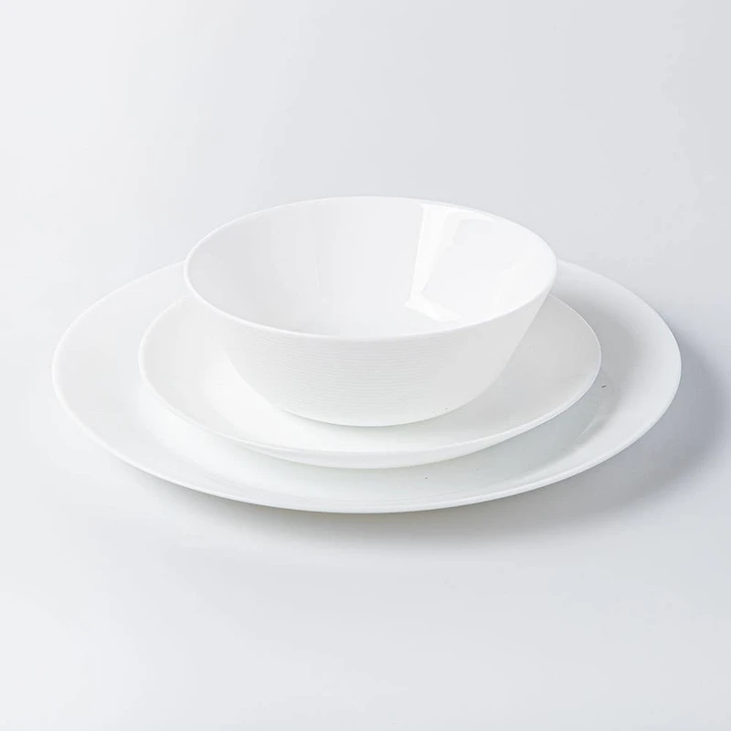 Gibson Courtyard Opal Glass Dinnerware - Set of 12 (White)