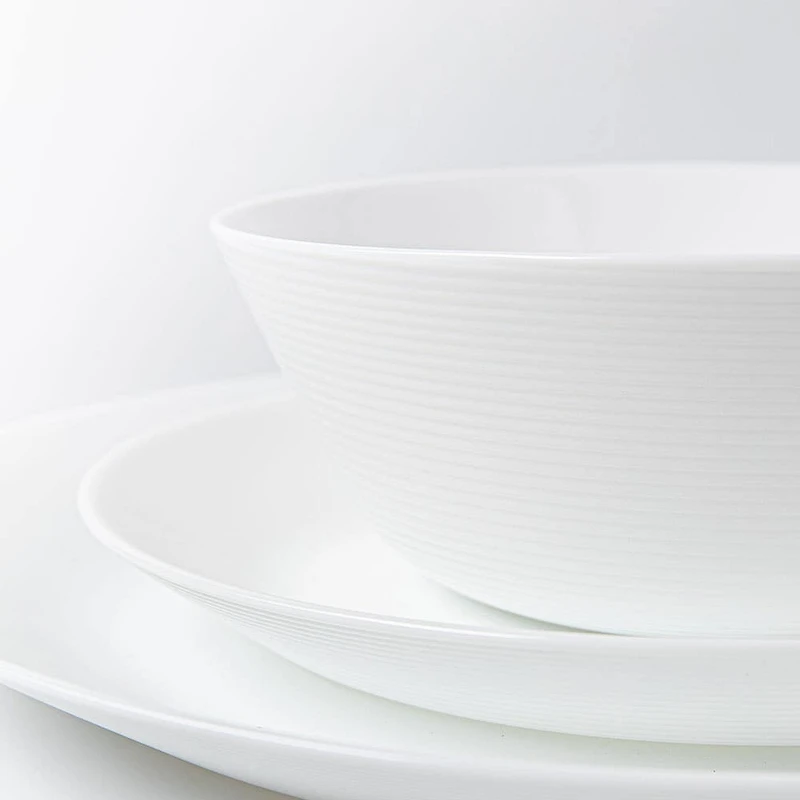 Gibson Courtyard Opal Glass Dinnerware - Set of 12 (White)