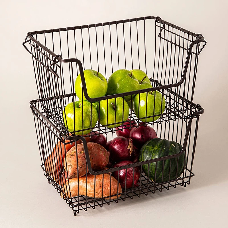 KSP Ashley Stacking Wire Basket Large (Matte Black) 36 x 27 x 22.5 cm