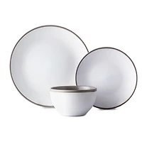 H2K 'Luna' Stoneware Dinnerware - Set of 12 (White/Grey)
