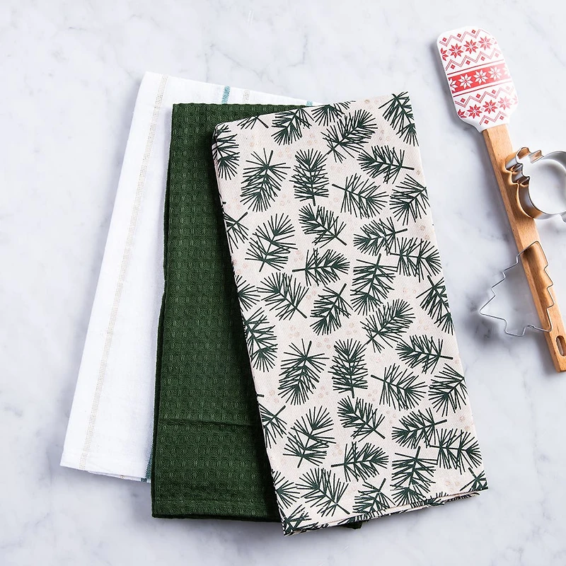 Harman Christmas 'Golden Fir' Cotton Kitchen Towel 18x26" - Set of 3