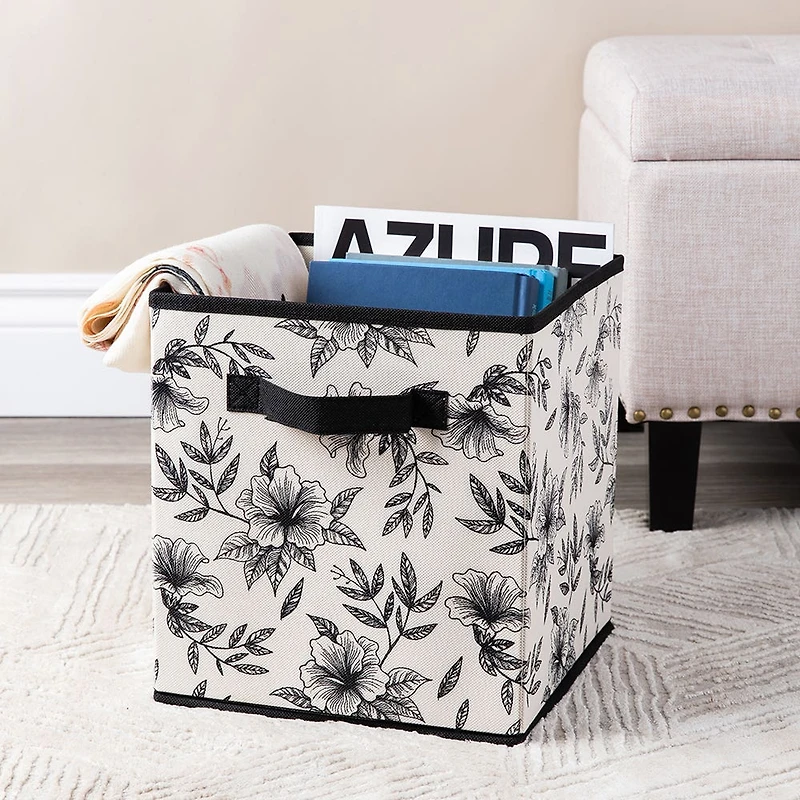 KSP Collapsible 'Floral' Non-Woven Storage Bin (Ivory) 10x10x11"