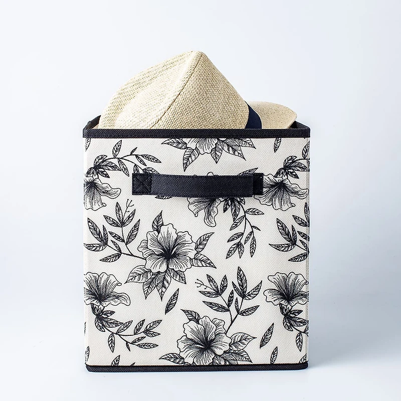 KSP Collapsible 'Floral' Non-Woven Storage Bin (Ivory) 10x10x11"