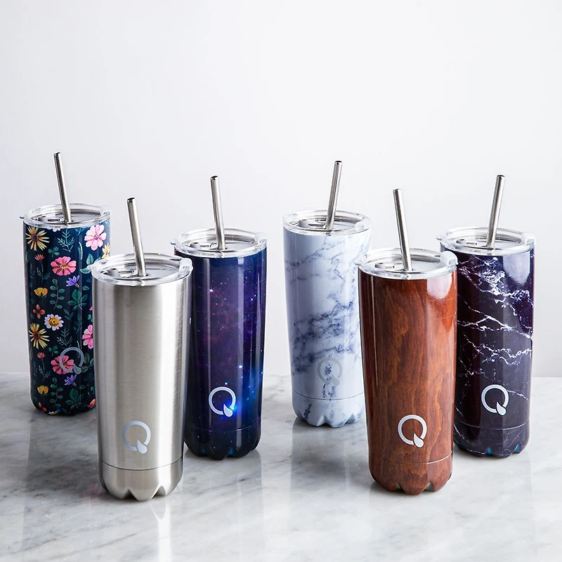KSP Quench 'Marble' Double Wall Tumbler with Straw (Black)