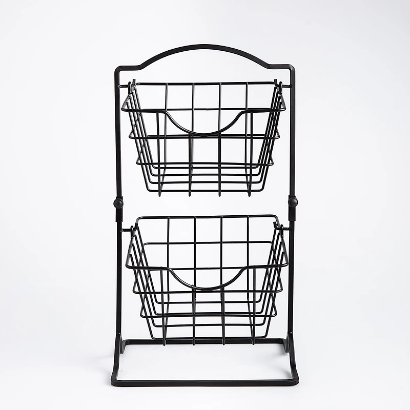 KSP Farmhouse 2-Tier Wire Hanging Basket (Black) 25 x 18.5 x 46 cm
