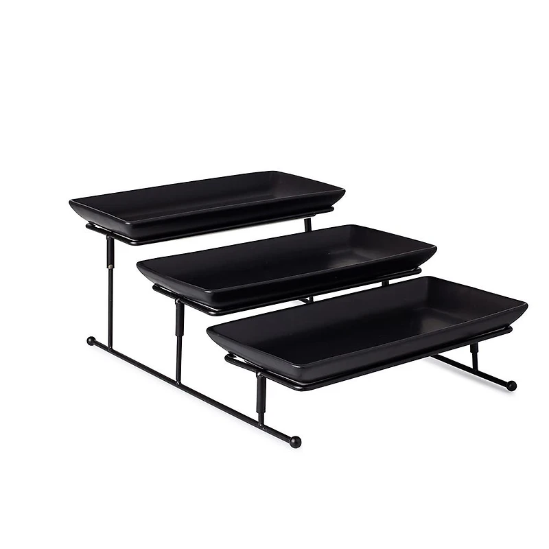 KSP Strata '3-Tier' Porcelain Buffet Plate Rect (Matte Black)