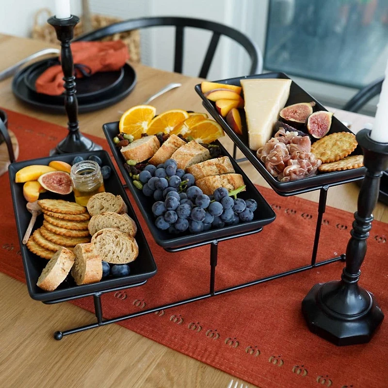 KSP Strata '3-Tier' Porcelain Buffet Plate Rect (Matte Black)