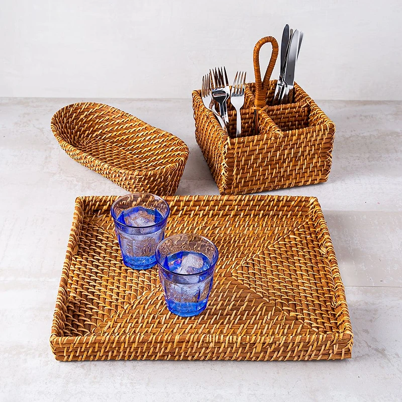 Martha Stewart Seawell Rattan Bread Basket Oblong (Natural)