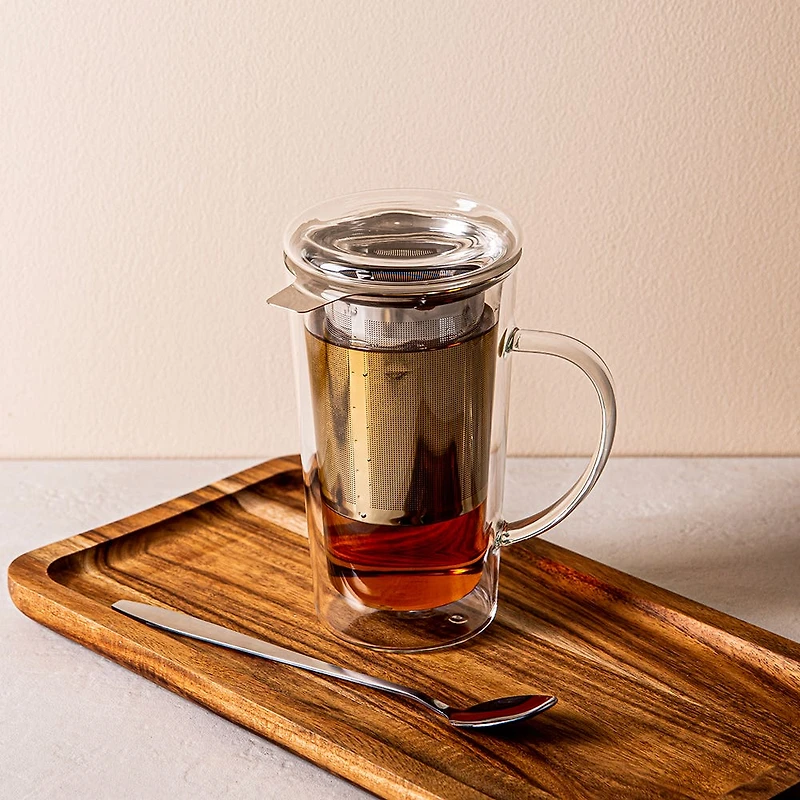 KSP Milano Double Wall Glass Tea Mug with Mesh Infuser 400ml (Clear)