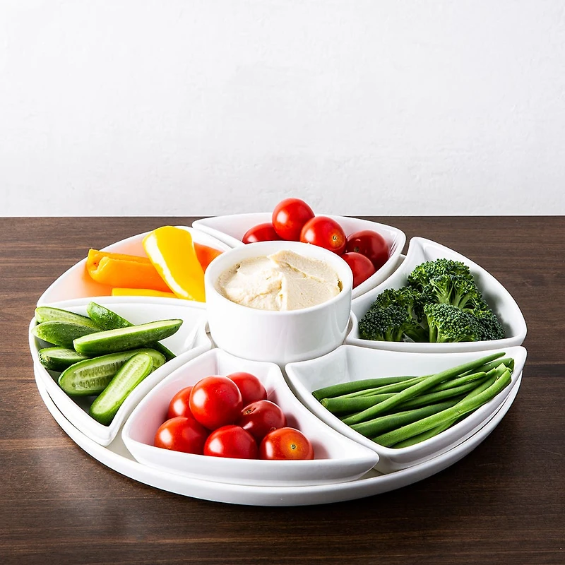 KSP Floria Porcelain Dishes with Tray - Set of 8 (White)