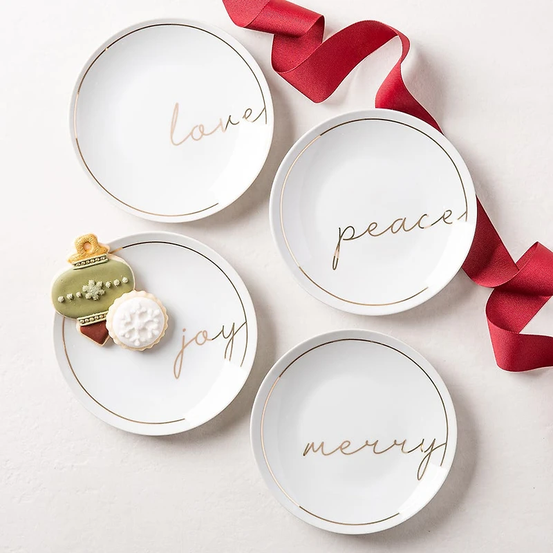Christmas Cheer 'Peace Joy Love Merry' Porcelain Cocktail Plate - s/4