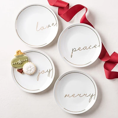 Christmas Cheer 'Peace Joy Love Merry' Porcelain Cocktail Plate - s/4