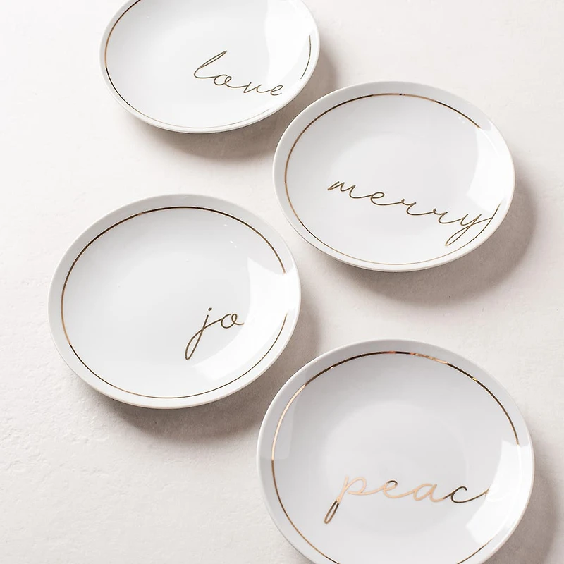 Christmas Cheer 'Peace Joy Love Merry' Porcelain Cocktail Plate - s/4