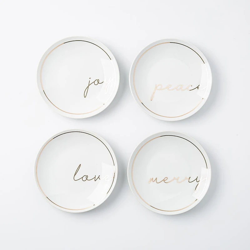 Christmas Cheer 'Peace Joy Love Merry' Porcelain Cocktail Plate - s/4