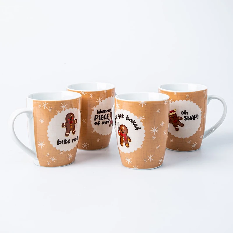 KSP Christmas Decal 'Gingerbread' Porcelain Mug - Set of 4