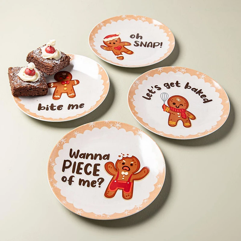 KSP Christmas Decal 'Gingerbread' Porcelain Side Plate - Set of 4