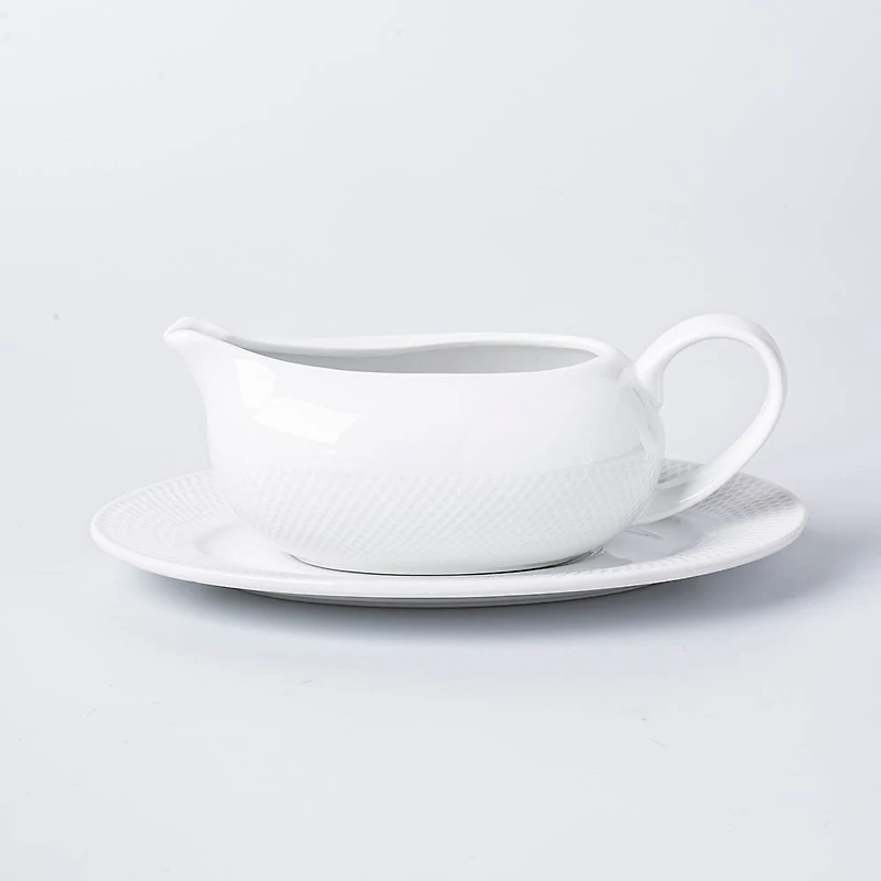 A La Carte 'Diamond' Gravy Boat & Saucer - Set of 2 (White)