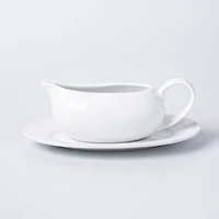A La Carte 'Diamond' Gravy Boat & Saucer - Set of 2 (White)