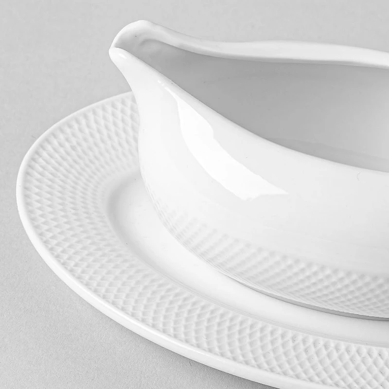A La Carte 'Diamond' Gravy Boat & Saucer - Set of 2 (White)