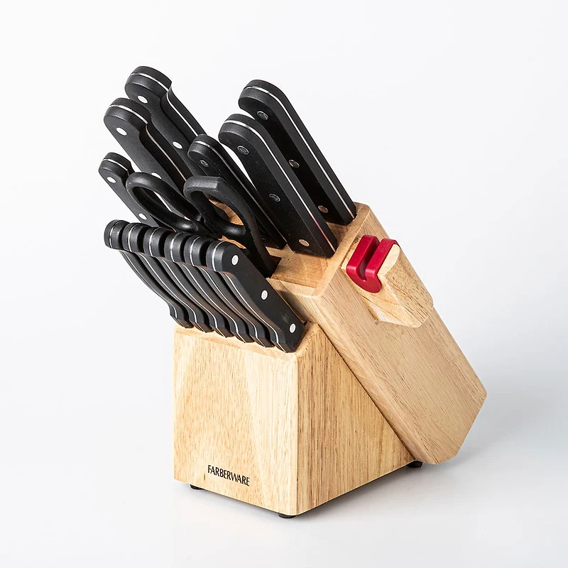 Farberware Self Sharp Wood Knife Block Combo - Set of 14 (Natural)