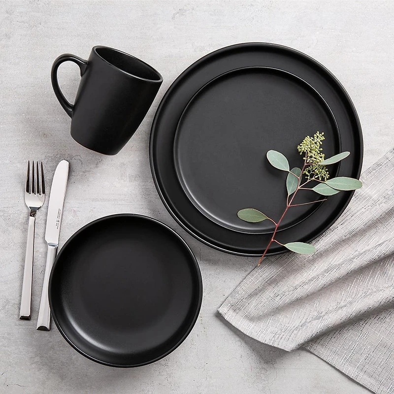 KSP Hans Stoneware Dinnerware - Set of 16 (Black)