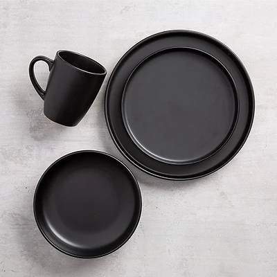 KSP Hans Stoneware Dinnerware - Set of 16 (Black)