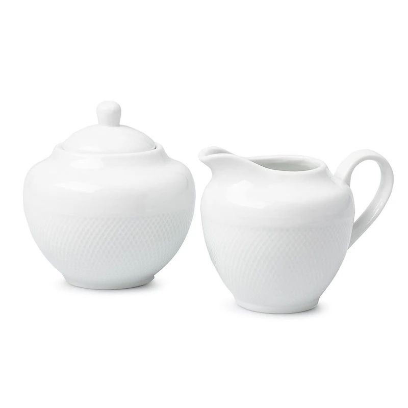 A La Carte 'Diamond' Porcelain Sugar Bowl & Creamer - S/2 (White)