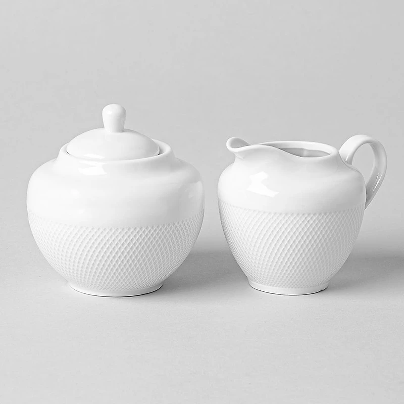 A La Carte 'Diamond' Porcelain Sugar Bowl & Creamer - S/2 (White)