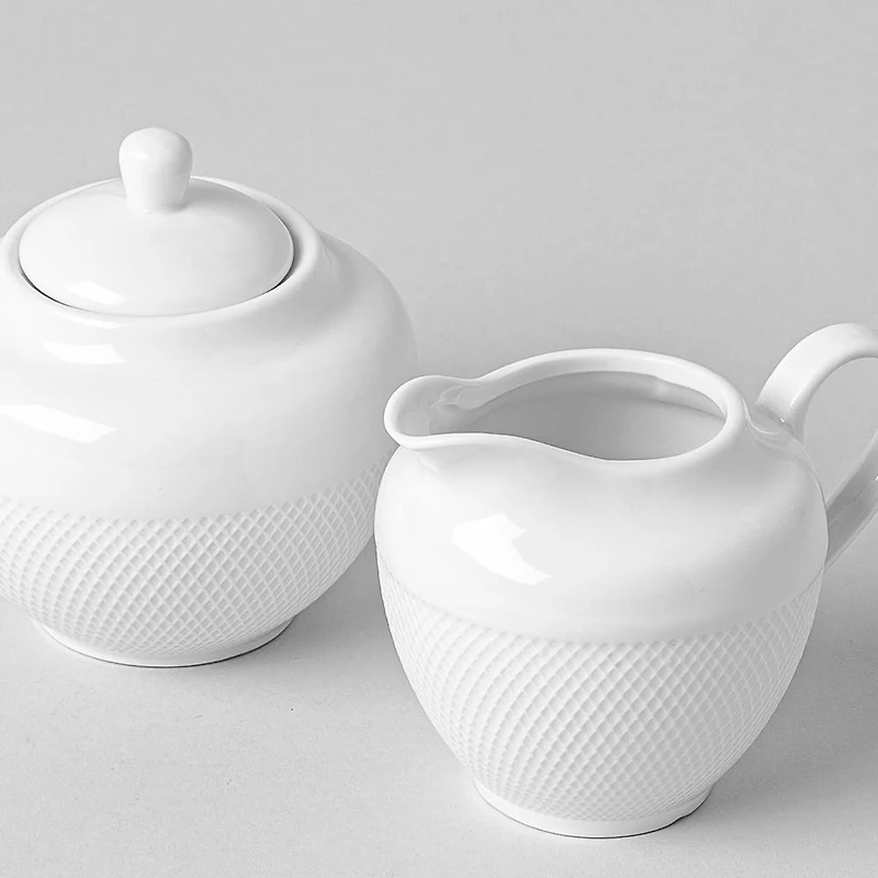 A La Carte 'Diamond' Porcelain Sugar Bowl & Creamer - S/2 (White)