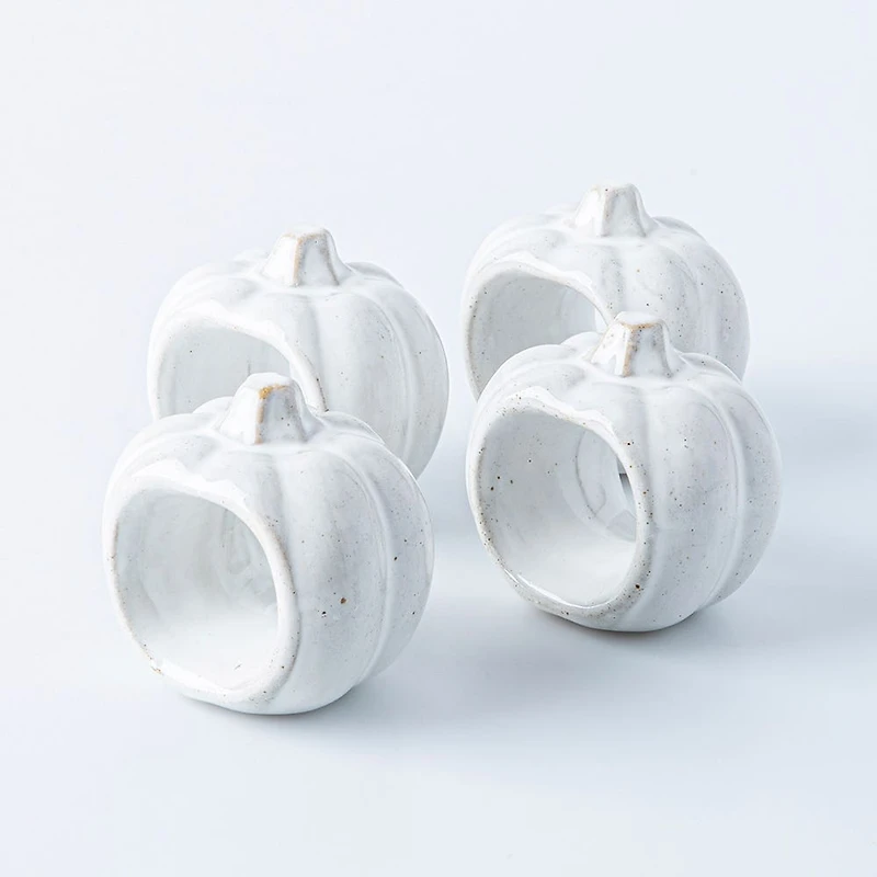 Harman Pumpkin Ceramic Napkin Ring - Set of 4 (White)