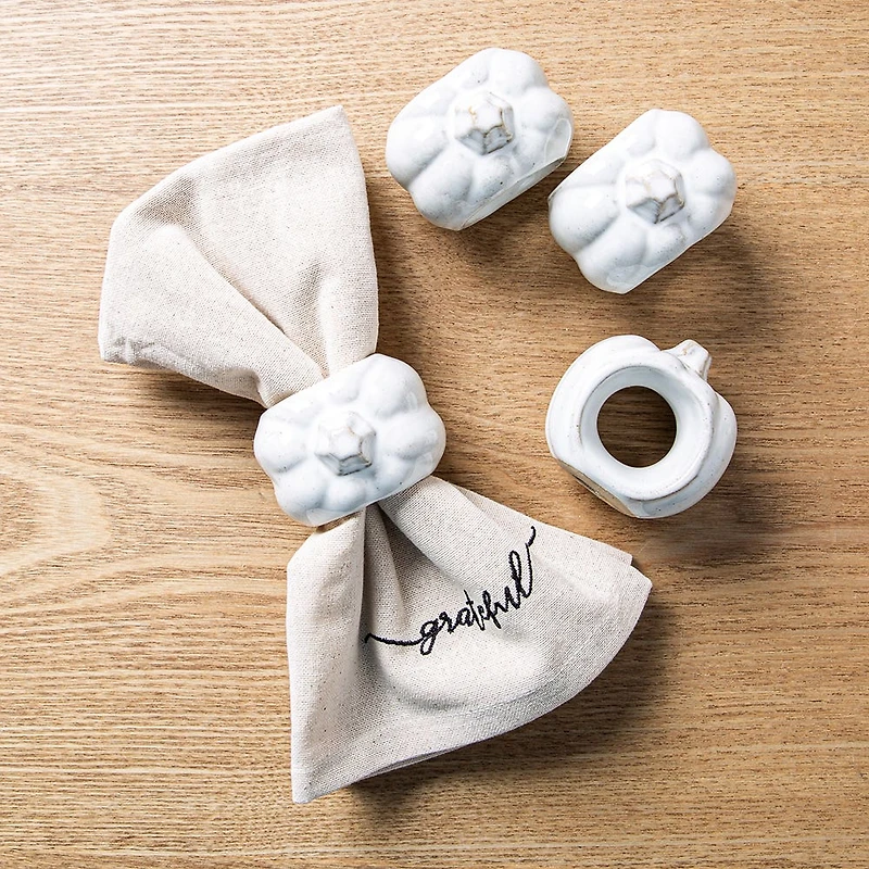 Harman Pumpkin Ceramic Napkin Ring - Set of 4 (White)