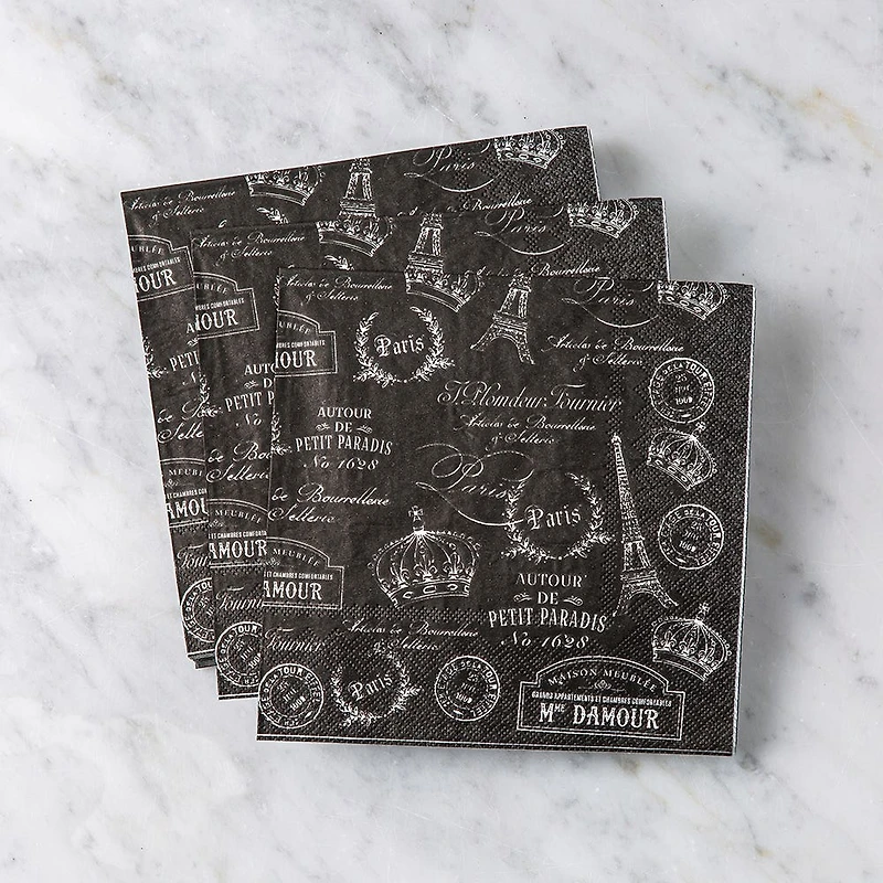 Harman 3-Ply 'Paris Passport' Paper Napkin - Set of 20 (Black)