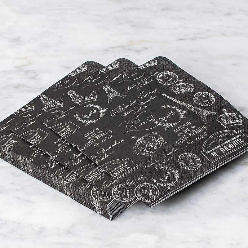 Harman 3-Ply 'Paris Passport' Paper Napkin - Set of 20 (Black)